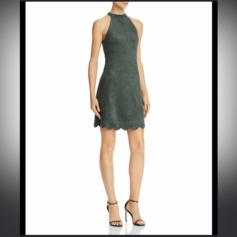 Aqua Dress Womens Green Scallop Faux Suede High Neck A-Line Dress